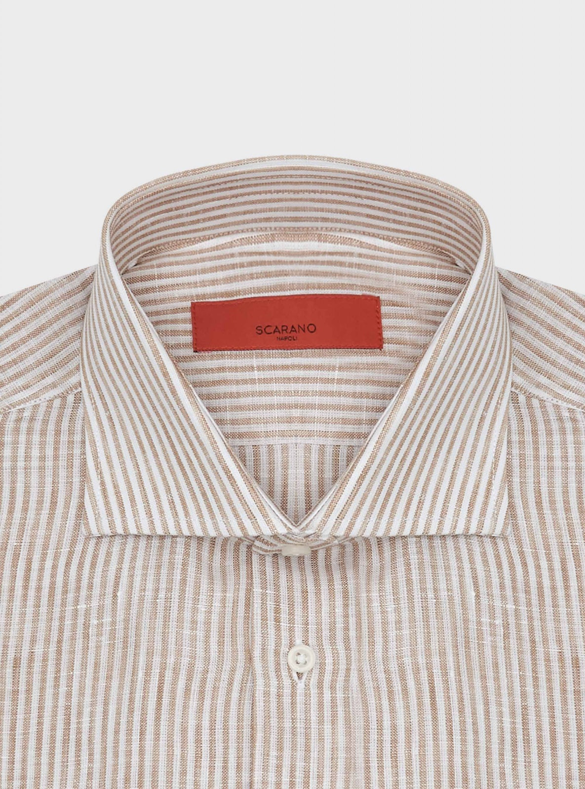 Camicia di Lino a Righe Beige – dettaglio – Scarano Napoli #Colore_Beige