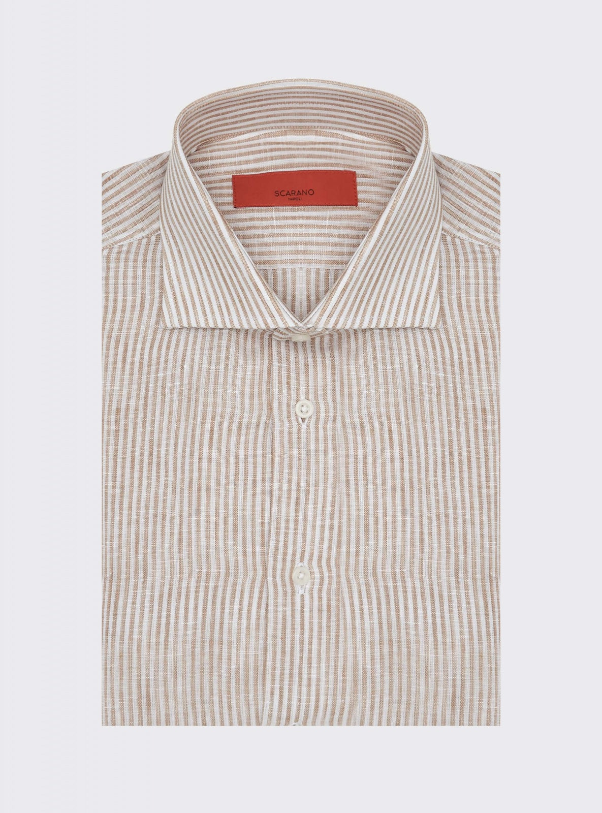Camisa de Lino a Rayas Beige – Scarano Napoli #Color_Beige