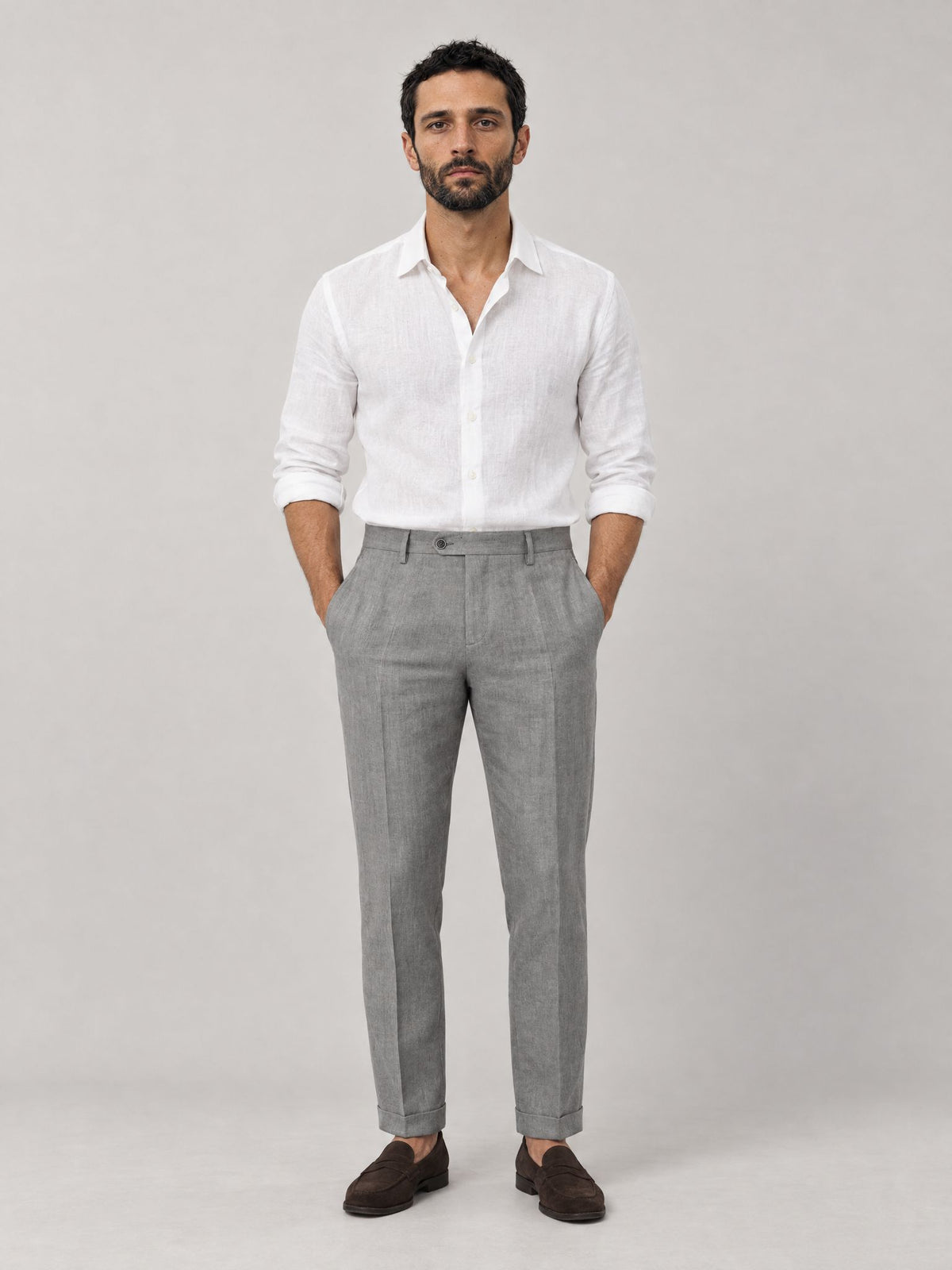 Marco lleva Pantalón Angelo de Lino Gris – Scarano Napoli #Color_Gris
