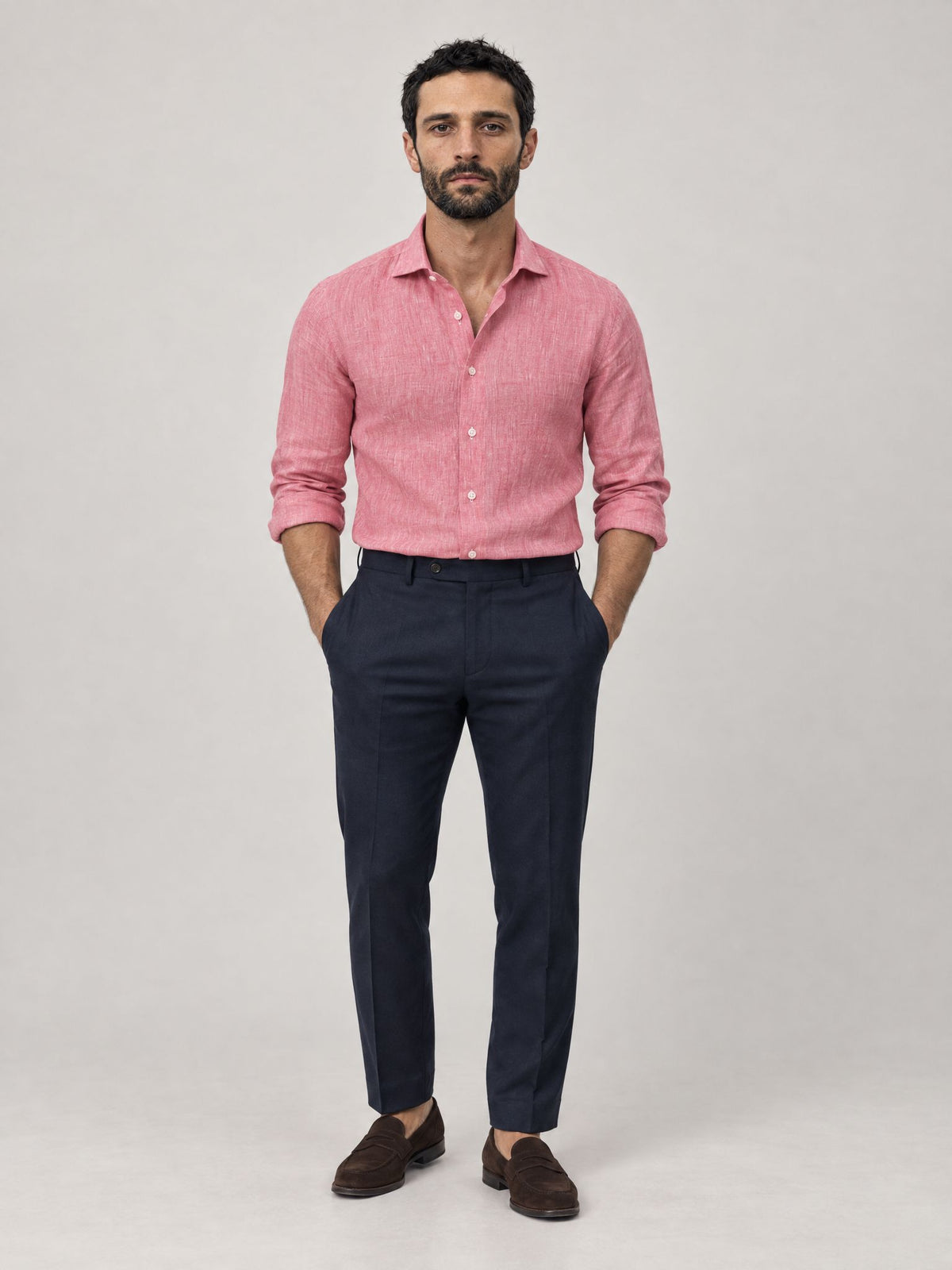 Marco lleva Camisa de Lino Rosa Oscuro – Scarano Napoli #Color_Rosa Oscuro