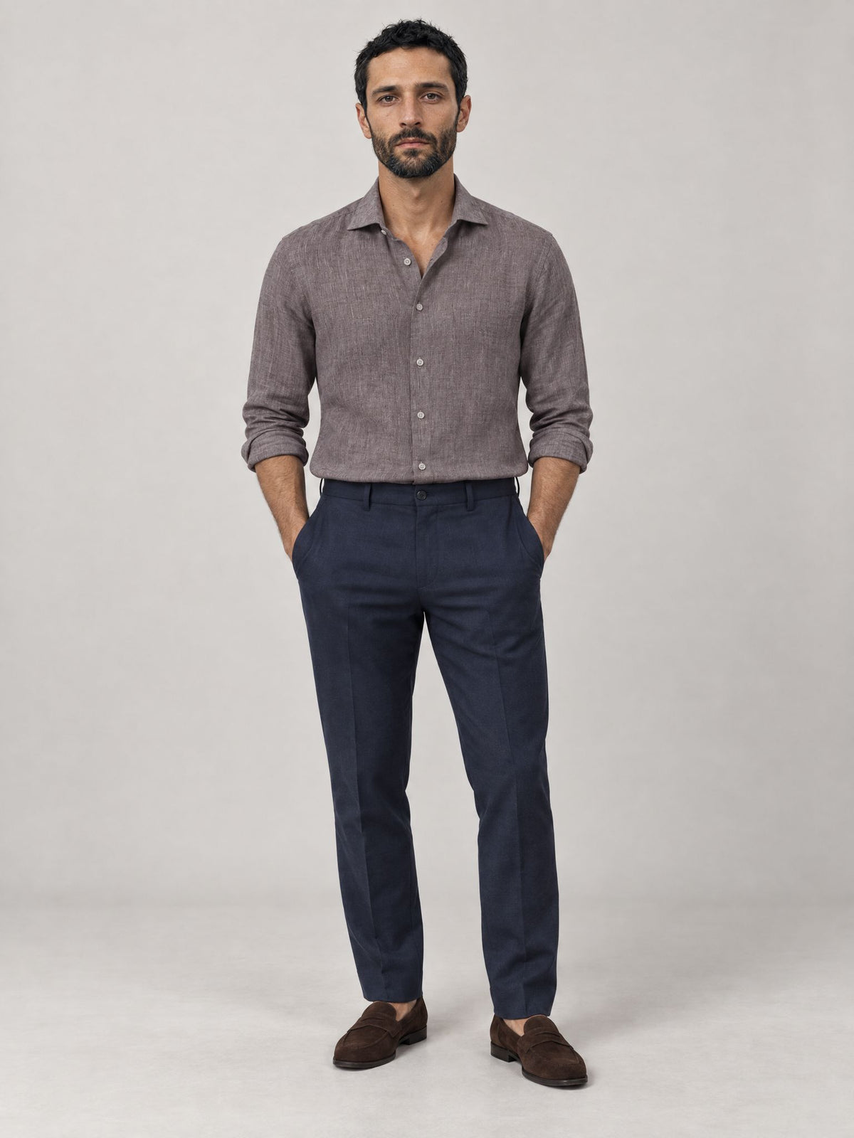 Marco lleva Camisa de Lino Topo – Scarano Napoli #Color_Topo