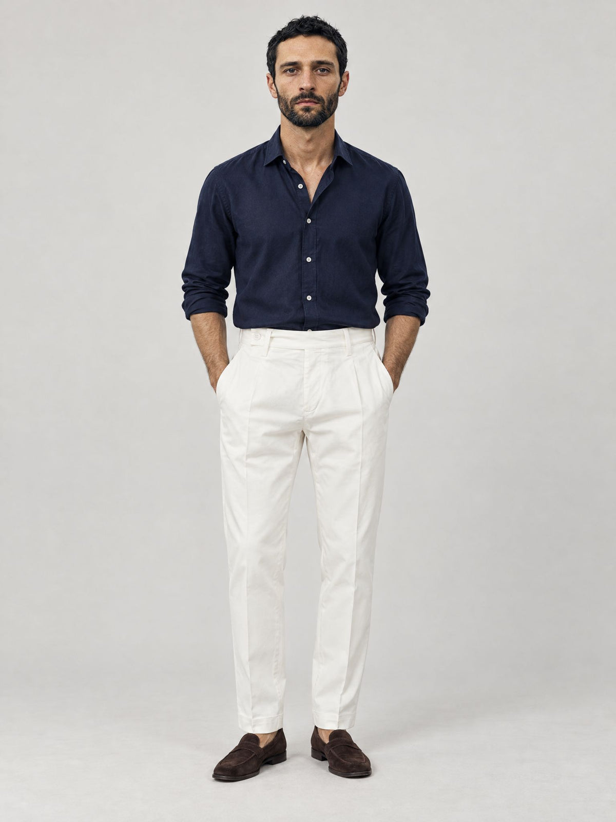 Marco indossa Pantalone Raso Off-White – Scarano Napoli #Colore_Off-White