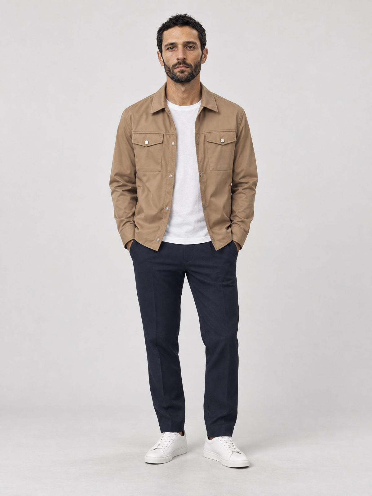 Marco wears Davide Technical Overshirt Beige – Scarano Napoli #Colour_Beige