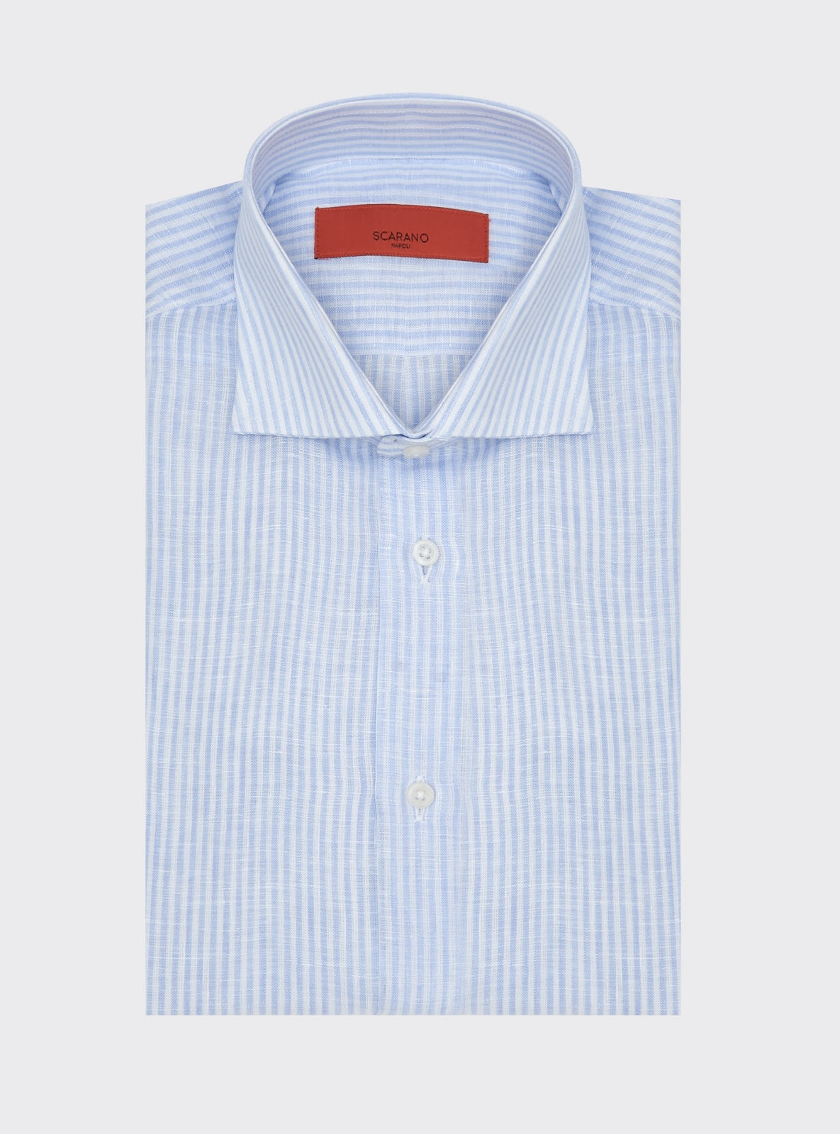 Camicia di Lino a Righe Azzurro – Scarano Napoli #Colore_Azzurro