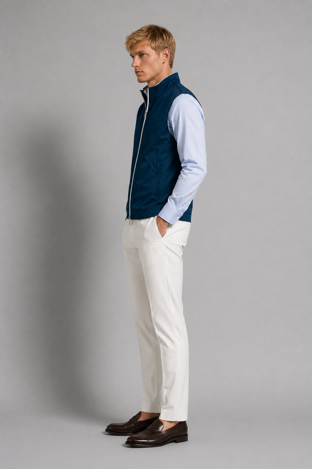 Gilet Tecnico Reversibile Blu / Beige – dettaglio – Scarano Napoli #Colore_Blu / Beige