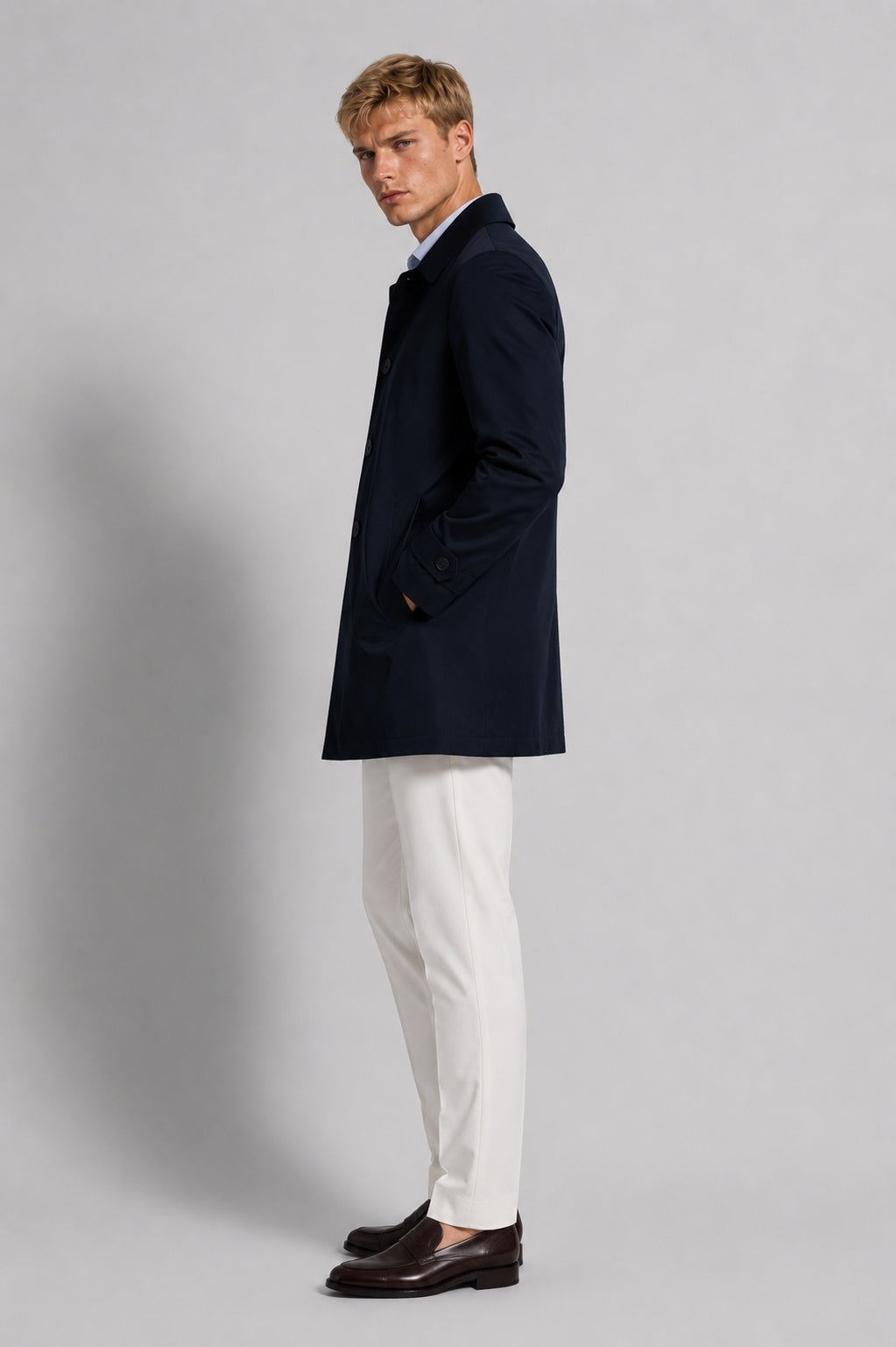 Trench Cotone Blu – dettaglio – Scarano Napoli #Colore_Blu