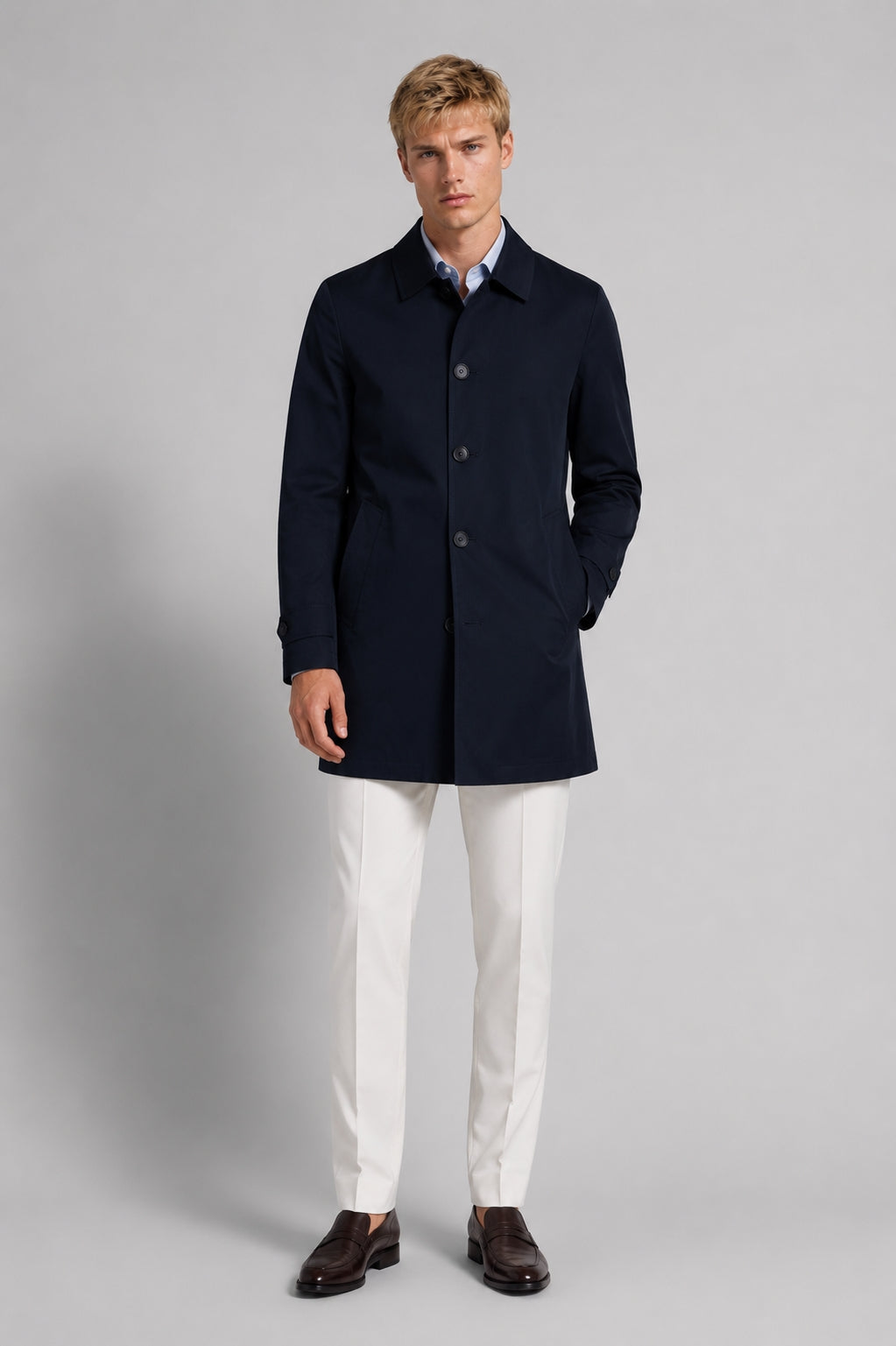 Trench Cotone Blu – dettaglio – Scarano Napoli #Colore_Blu