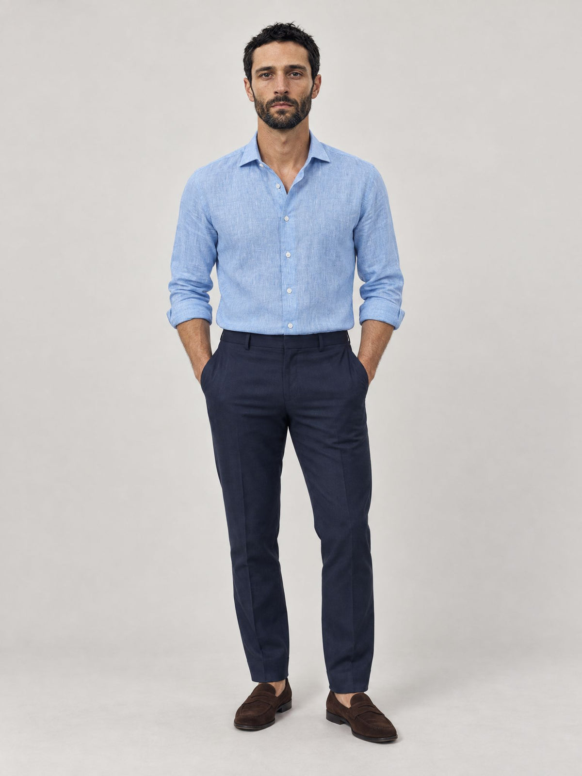 Marco lleva Camisa de Lino Azul Cielo – Scarano Napoli #Color_Azul Cielo