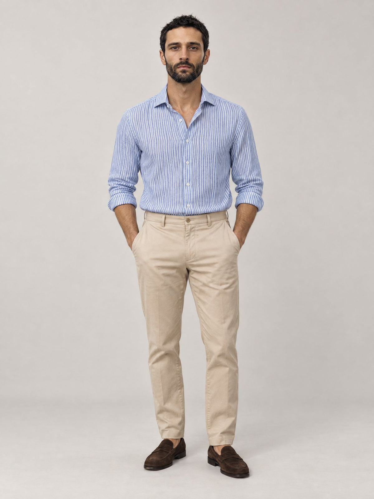 Marco indossa Camicia di Lino a Righe Blu – Scarano Napoli #Colore_Blu