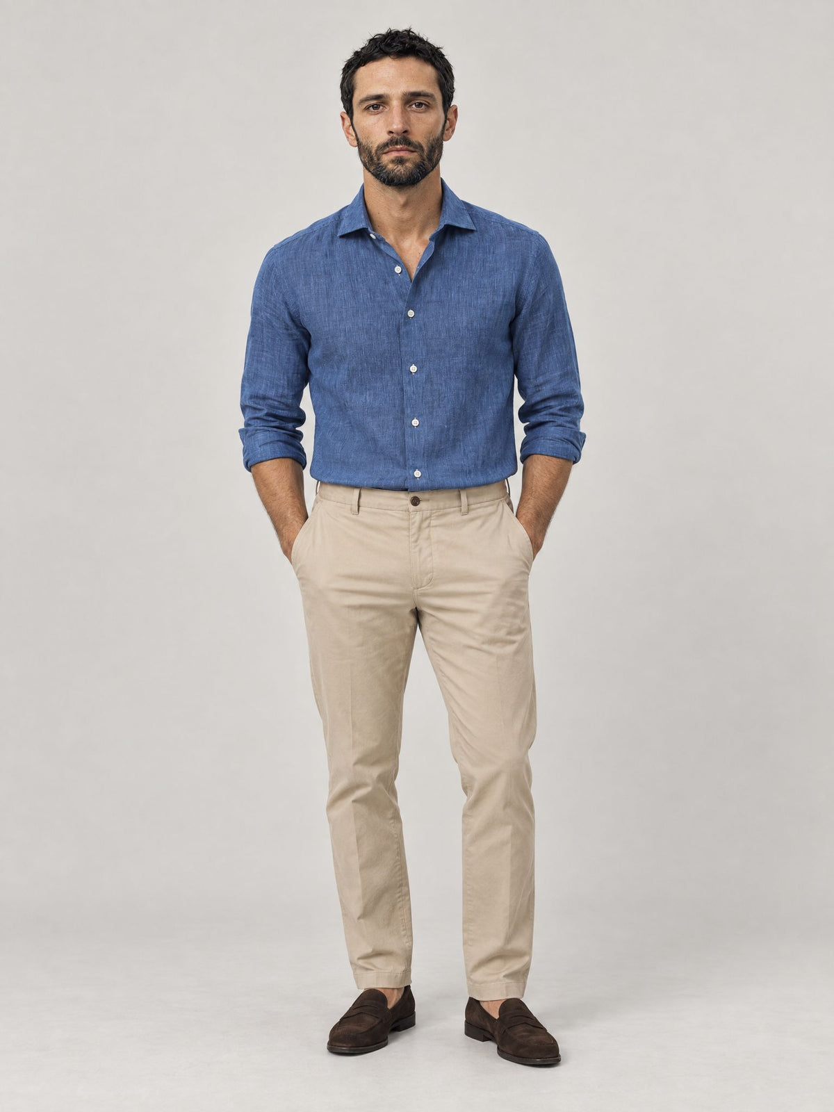 Marco lleva Camisa de Lino Azul – Scarano Napoli #Color_Azul