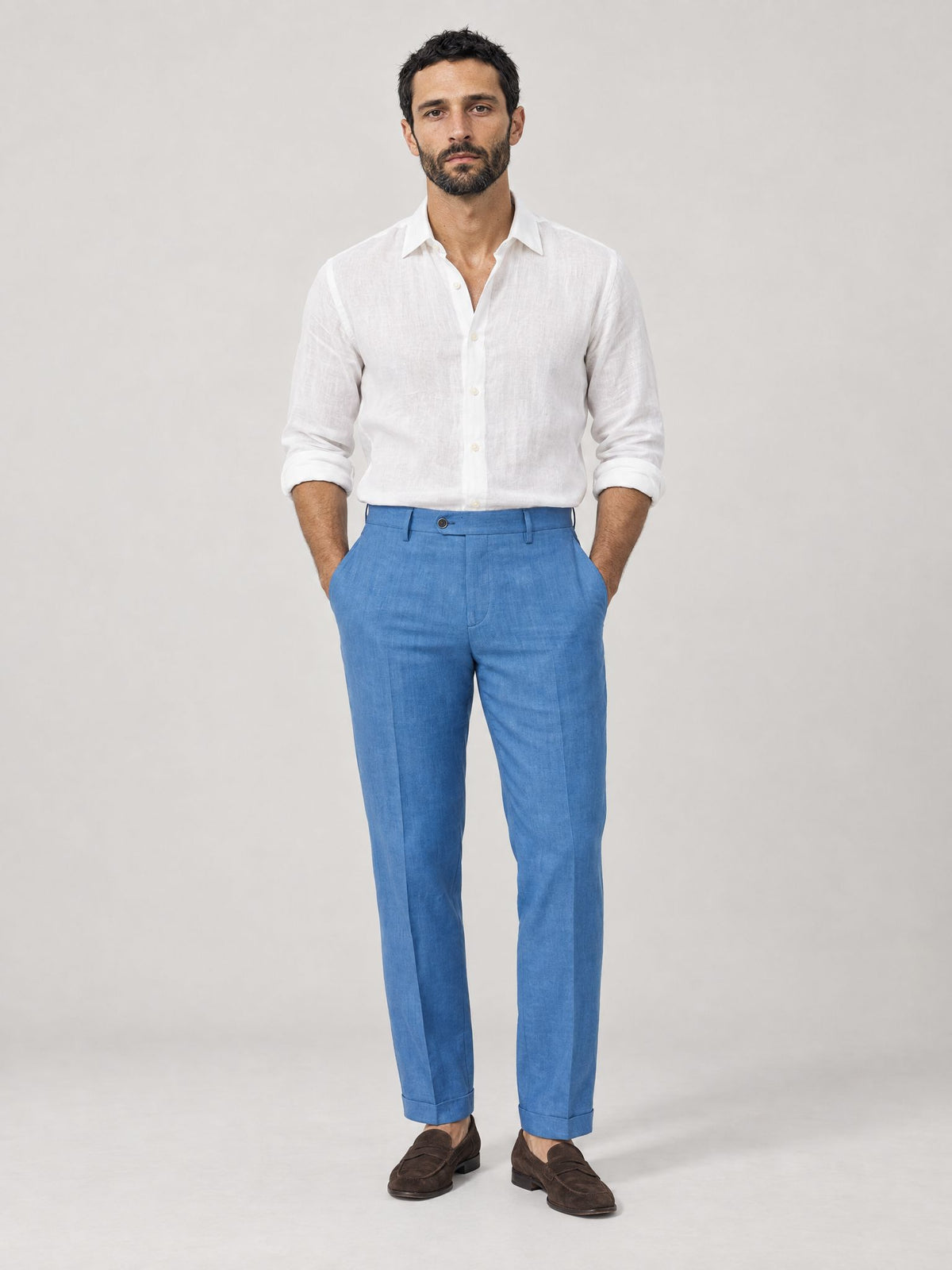 Marco indossa Pantalone Angelo in Lino Avion – Scarano Napoli #Colore_Avion