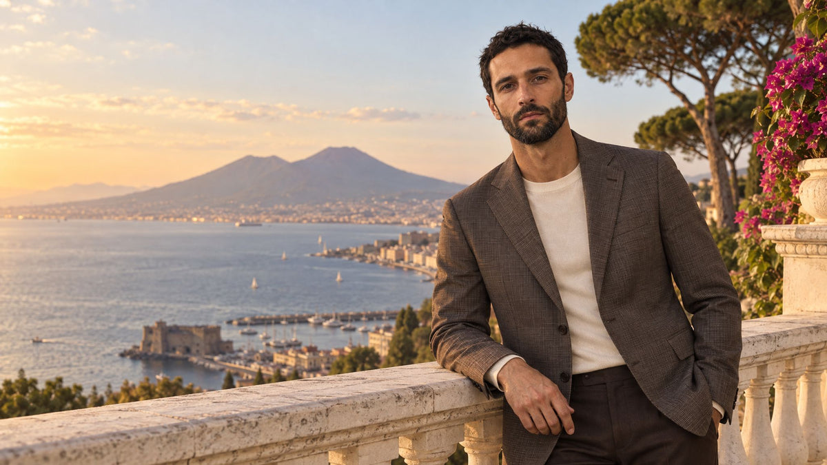 Marco indossa la giacca pied de poule Scarano Napoli a Posillipo